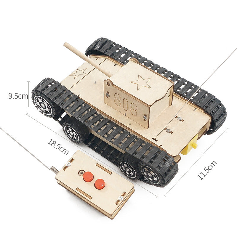 Hand Made DIY Wooden Remote Control RC Tank Model Creative STEM Toys Science Experiment Kit Assembled Material Wood Puzzle Toys