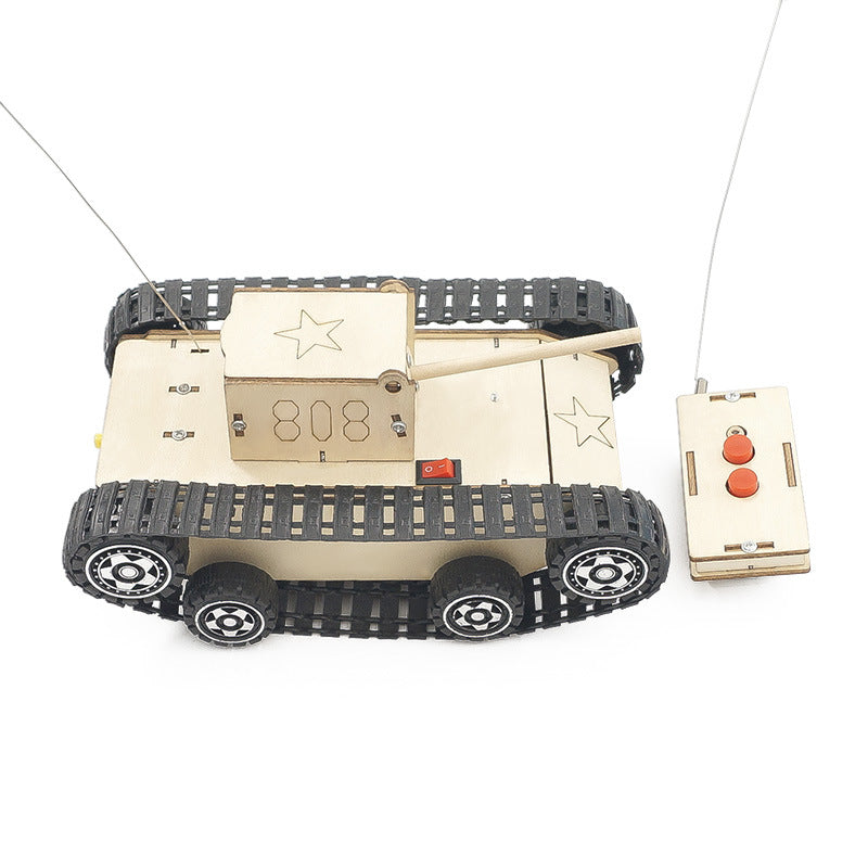 Hand Made DIY Wooden Remote Control RC Tank Model Creative STEM Toys Science Experiment Kit Assembled Material Wood Puzzle Toys