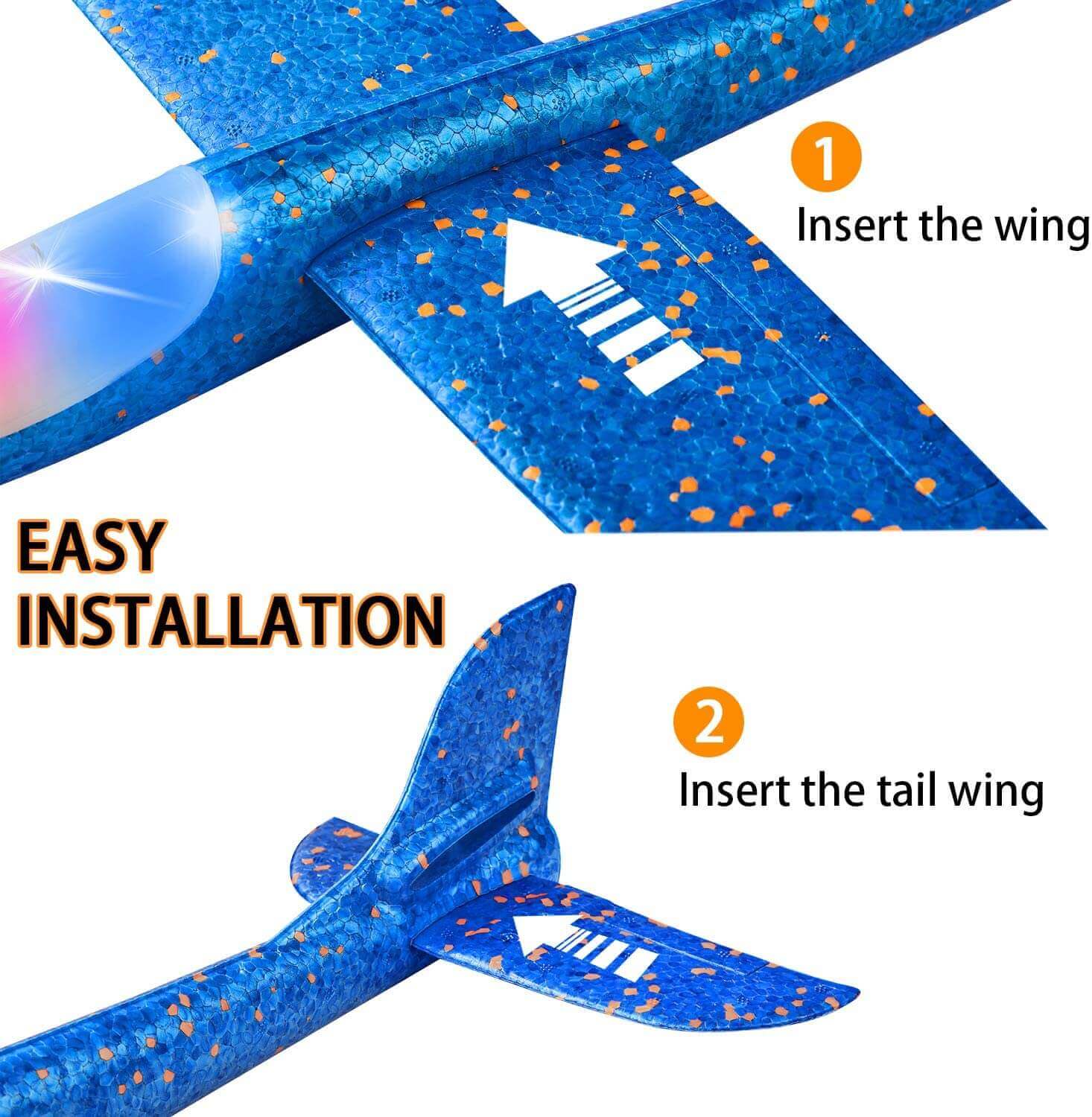 50CM Foam Glider Airplane Toy with LED Lights - Hand Throw Outdoor Fun for Kids